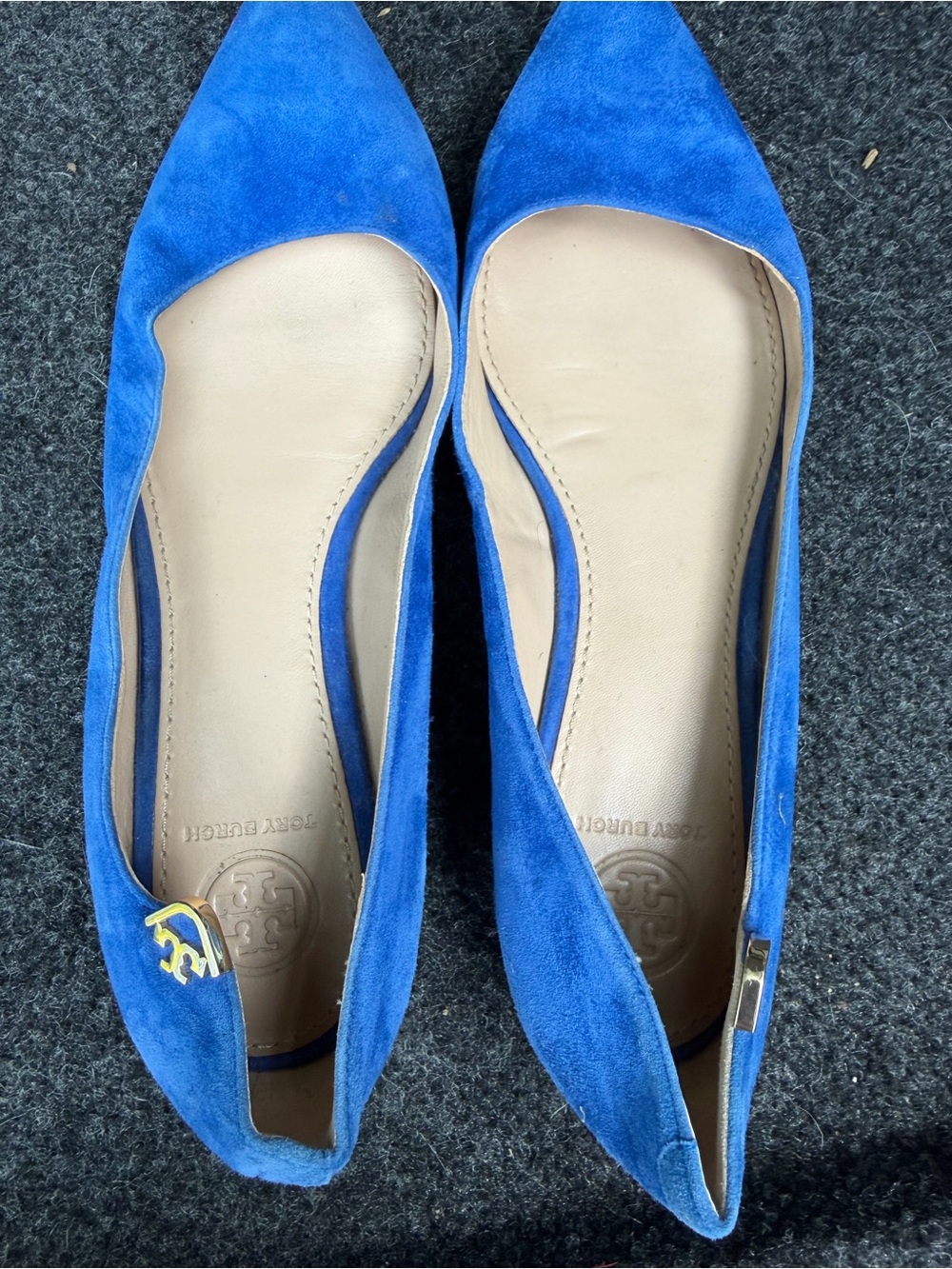 Tory Burch Cobalt Blue Suede Pointed-Toe Flats